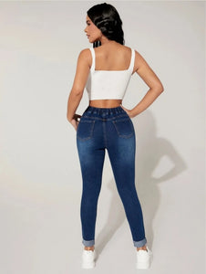 2023 Fall New Women Elastic Waist Ankle-Length Jeans High Waist Stretch Fashion Drawstring Skinny Denim Pencil Pants S-2XL