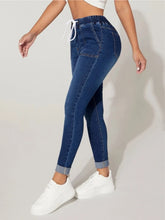 2023 Fall New Women Elastic Waist Ankle-Length Jeans High Waist Stretch Fashion Drawstring Skinny Denim Pencil Pants S-2XL