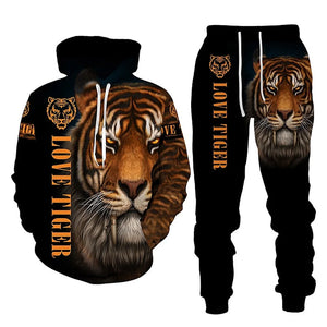 Tracksuit Men Animal 3D Tiger Printed Hoodie + Pants Suit 2 Pcs Sportwear Mens Tracksuit Set Men's Clothing designer clothes men
