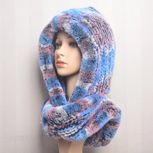 Winter Hats for Woman Fall Cap Warm Natural Fur Hat with Neck Scarves Bonnets Women Knitted Real Rex Rabbit Fur Hat Hooded Scarf