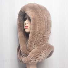 Winter Hats for Woman Fall Cap Warm Natural Fur Hat with Neck Scarves Bonnets Women Knitted Real Rex Rabbit Fur Hat Hooded Scarf