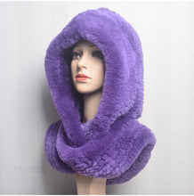 Winter Hats for Woman Fall Cap Warm Natural Fur Hat with Neck Scarves Bonnets Women Knitted Real Rex Rabbit Fur Hat Hooded Scarf