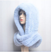 Winter Hats for Woman Fall Cap Warm Natural Fur Hat with Neck Scarves Bonnets Women Knitted Real Rex Rabbit Fur Hat Hooded Scarf
