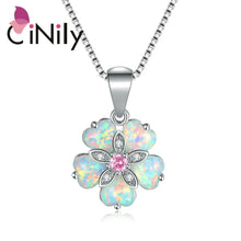 CiNily White Fire Opal Pink Stone Necklace Flower Silver Plated Chain Zircon Pendant Charm Summer Jewelry Female Gifts for Women