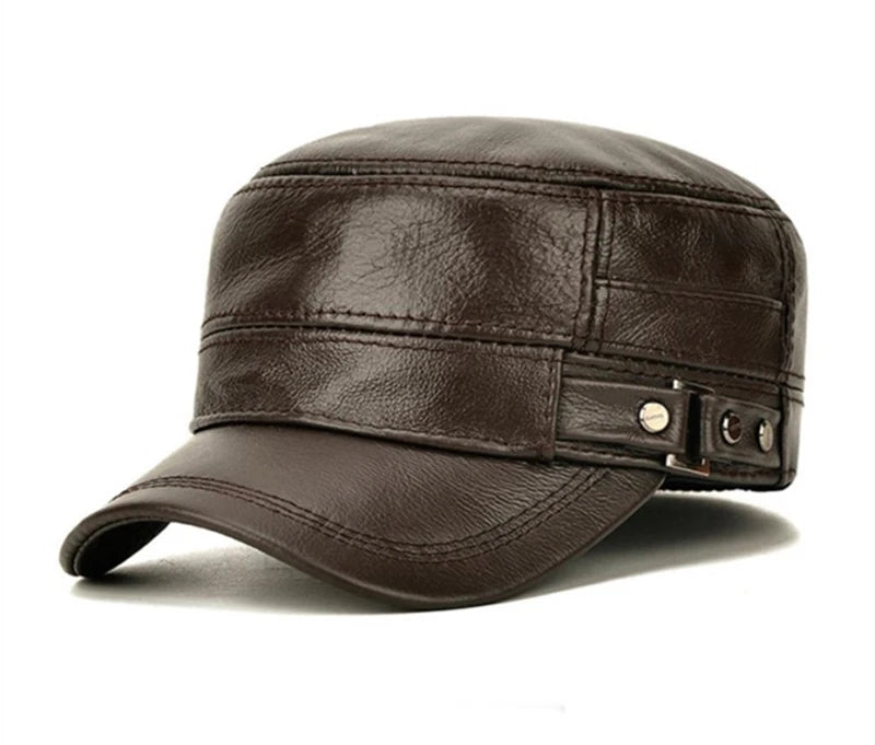 Men's Military Hats Quality Cowhide Genuine Leather Hat Men Autumn Winter New Thermal Adjustable Size Brands Baseball Caps