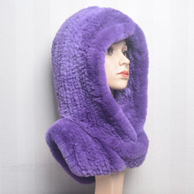 Winter Hats for Woman Fall Cap Warm Natural Fur Hat with Neck Scarves Bonnets Women Knitted Real Rex Rabbit Fur Hat Hooded Scarf