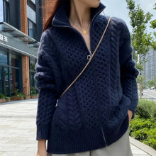 European station autumn and winter thick high-necked cashmere wool knitted  sweater coat