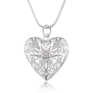 DOTEFFIL 925 Sterling Silver 18 Inch Snake Chain Heart-Shaped Photo Frame Necklace