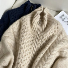 European station autumn and winter thick high-necked cashmere wool knitted  sweater coat