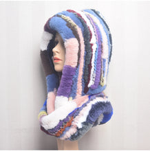Winter Hats for Woman Fall Cap Warm Natural Fur Hat with Neck Scarves Bonnets Women Knitted Real Rex Rabbit Fur Hat Hooded Scarf