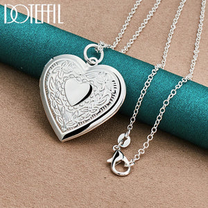 DOTEFFIL 925 Sterling Silver Heart Photo Frame Flower Necklace