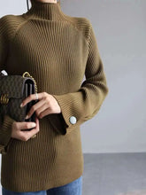 Women Autumn And Winter Half High Collar Knitted Sweaters Elastic Soild Color Pullover Button Full Sleeve Tops