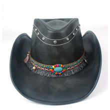 100% Leather Men Western Cowboy Hat For Gentleman Dad Jazz Sombrero Hombre Caps Size 58-59CM 36 Stlye