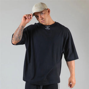 Men Cotton Gym Short Sleeve Tees Fitness Loose large size M-XXXL