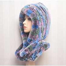 Winter Hats for Woman Fall Cap Warm Natural Fur Hat with Neck Scarves Bonnets Women Knitted Real Rex Rabbit Fur Hat Hooded Scarf
