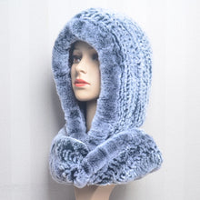 Winter Hats for Woman Fall Cap Warm Natural Fur Hat with Neck Scarves Bonnets Women Knitted Real Rex Rabbit Fur Hat Hooded Scarf