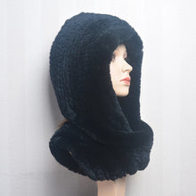 Winter Hats for Woman Fall Cap Warm Natural Fur Hat with Neck Scarves Bonnets Women Knitted Real Rex Rabbit Fur Hat Hooded Scarf