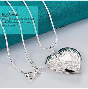 DOTEFFIL 925 Sterling Silver Heart Photo Frame Flower Necklace