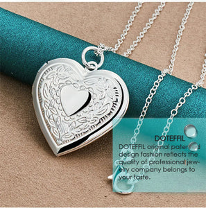 DOTEFFIL 925 Sterling Silver Heart Photo Frame Flower Necklace