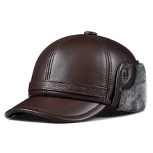 Winter Men's  Hat Thicken Leather Cowhide Baseball Caps With Ears Warm Snapback Dad's Hats Sombrero De Cuero Del Hombre