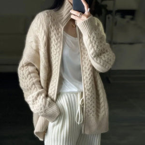 European station autumn and winter thick high-necked cashmere wool knitted  sweater coat