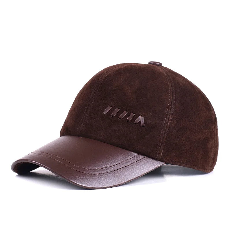 genuine leather baseball cap male winter outdoor casual thermal suede hat male sheep skin  hat