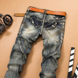 Men'S Jeans Pants Splicing Jean Denim Trousers Biker High Quality Male Straight Casual Designer Many Multi-Pocket Comfortable