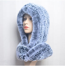 Winter Hats for Woman Fall Cap Warm Natural Fur Hat with Neck Scarves Bonnets Women Knitted Real Rex Rabbit Fur Hat Hooded Scarf
