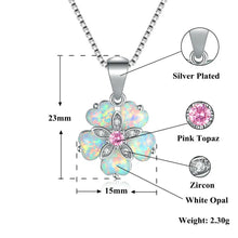 CiNily White Fire Opal Pink Stone Necklace Flower Silver Plated Chain Zircon Pendant Charm Summer Jewelry Female Gifts for Women