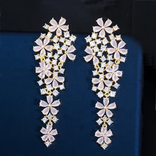 Zircons Long Drop Flower Multi Color Earrings for Women Fashion Jewelry