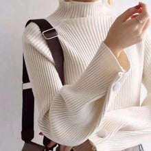 Women Autumn And Winter Half High Collar Knitted Sweaters Elastic Soild Color Pullover Button Full Sleeve Tops