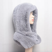 Winter Hats for Woman Fall Cap Warm Natural Fur Hat with Neck Scarves Bonnets Women Knitted Real Rex Rabbit Fur Hat Hooded Scarf