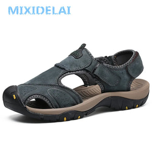 MIXIDELAI Summer Men's Outdoor Casual Sandals Genuine Leather Non-slip Big Size 38-46