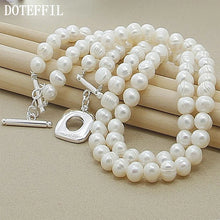 DOTEFFIL 8mm Double White Natural Pearls Chain Necklace 925 Sterling Silver For Women