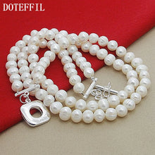 DOTEFFIL 8mm Double White Natural Pearls Chain Necklace 925 Sterling Silver For Women