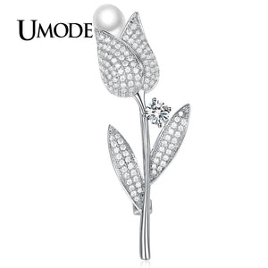 UMODE Tulip Flower Brooch and Pins for Women Pearl Fashion Jewelry Banquet Brooch Cloth Pins Christmas Gifts UX0037
