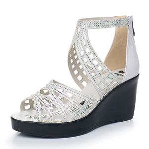 GKTINOO 2024 Rhinestone Women Sandals Platform Wedges High heels Sandals Fashion Hollow Out Open toe Summer Women Shoes