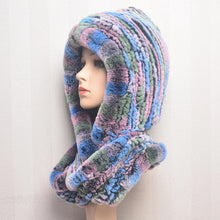 Winter Hats for Woman Fall Cap Warm Natural Fur Hat with Neck Scarves Bonnets Women Knitted Real Rex Rabbit Fur Hat Hooded Scarf