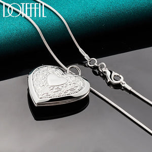 DOTEFFIL 925 Sterling Silver Heart Photo Frame Flower Necklace