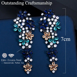 Zircons Long Drop Flower Multi Color Earrings for Women Fashion Jewelry