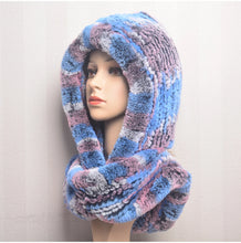Winter Hats for Woman Fall Cap Warm Natural Fur Hat with Neck Scarves Bonnets Women Knitted Real Rex Rabbit Fur Hat Hooded Scarf