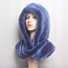 Winter Hats for Woman Fall Cap Warm Natural Fur Hat with Neck Scarves Bonnets Women Knitted Real Rex Rabbit Fur Hat Hooded Scarf