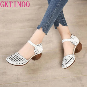 GKTINOO Genuine Leather Women Sandals Summer Shoes 5CM High Heels