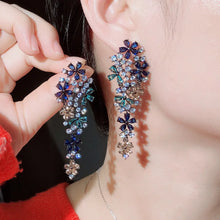 Zircons Long Drop Flower Multi Color Earrings for Women Fashion Jewelry