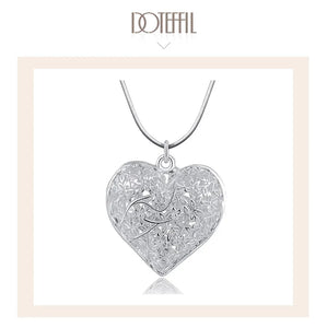 DOTEFFIL 925 Sterling Silver Carved Heart Pendant Snake Chain Necklace