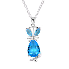 DOTEFFIL 925 Sterling Silver 18 Inch Blue Crystal Fox Pendant Necklace For Women