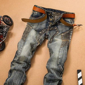 Men'S Jeans Pants Splicing Jean Denim Trousers Biker High Quality Male Straight Casual Designer Many Multi-Pocket Comfortable