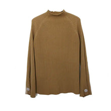 Women Autumn And Winter Half High Collar Knitted Sweaters Elastic Soild Color Pullover Button Full Sleeve Tops