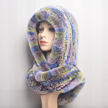 Winter Hats for Woman Fall Cap Warm Natural Fur Hat with Neck Scarves Bonnets Women Knitted Real Rex Rabbit Fur Hat Hooded Scarf