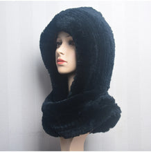 Winter Hats for Woman Fall Cap Warm Natural Fur Hat with Neck Scarves Bonnets Women Knitted Real Rex Rabbit Fur Hat Hooded Scarf